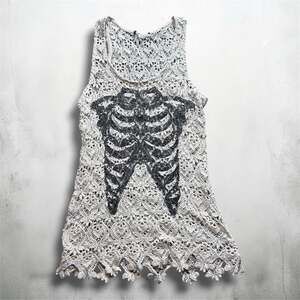 Hot Topic Cream Rib Cage Crocheted Tank Top